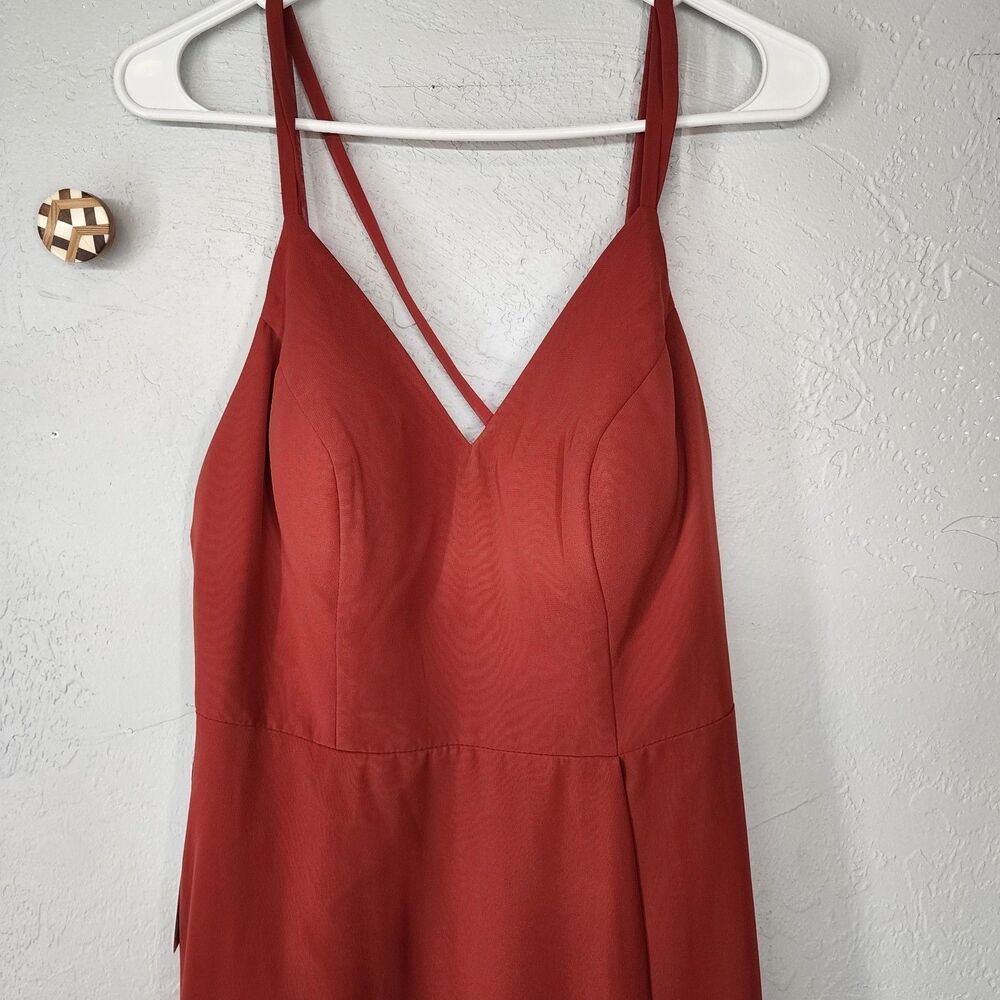 NWT Azazie Sz 10 | Anna Red Rust A-Line Dress Bridesmaid Formal Pageant Glam - Picture 2 of 7
